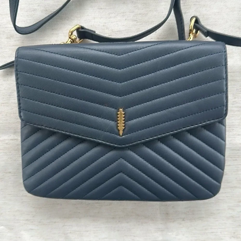 Thacker Jenna Quilted Leather Crossbody Bag- Navy